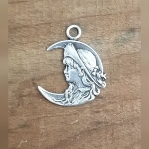 Vintage Sterling Silver Crescent Moon with Beautiful Girl Charm